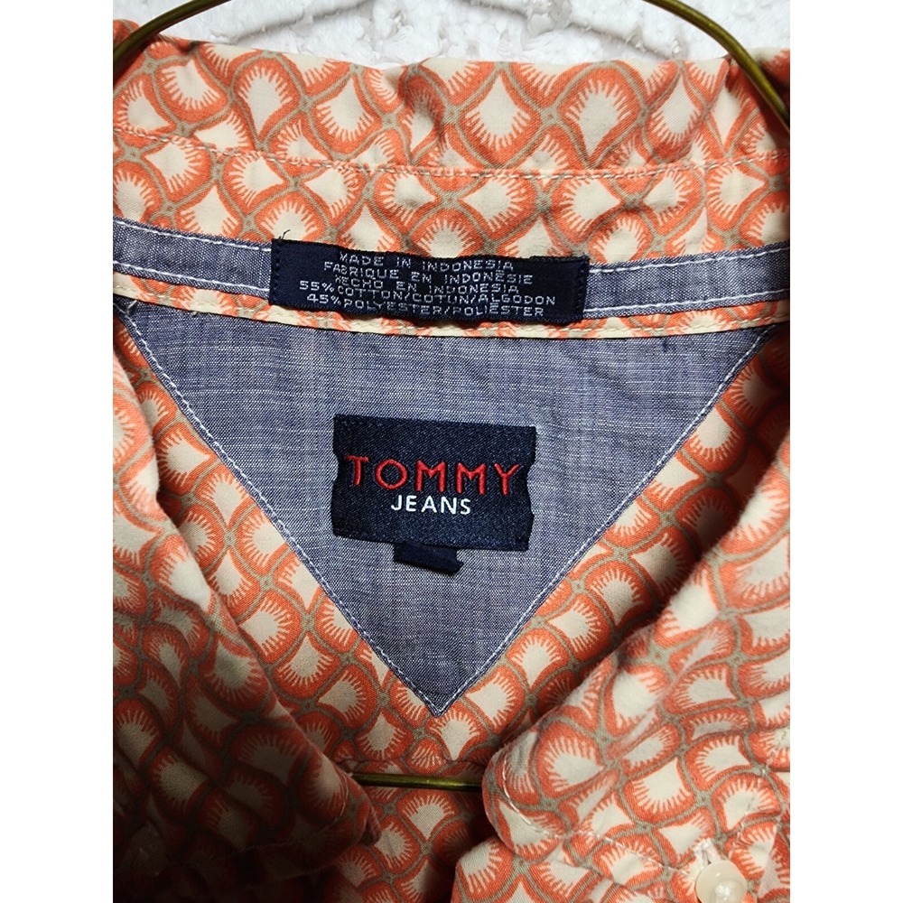 Tommy Hilfiger Jeans Shirt Mens Large Short Sleeve Peach Button Up Collared - Picture 5 of 16